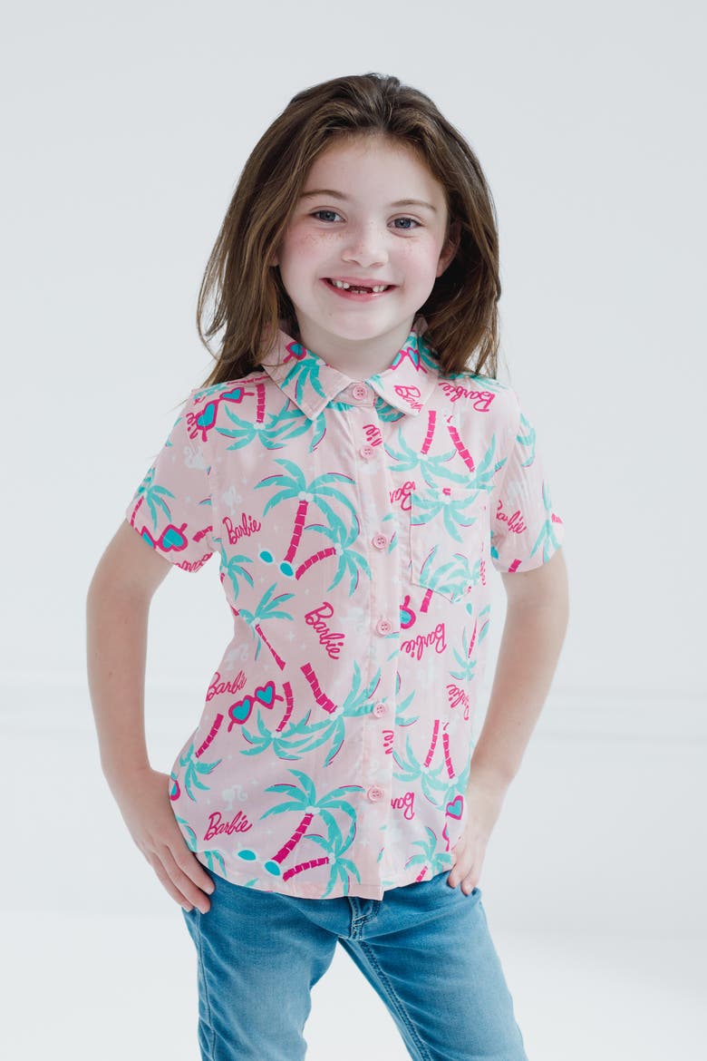 Hawaiian Button Down Shirt, Alternate, color, Barbie Light Pink