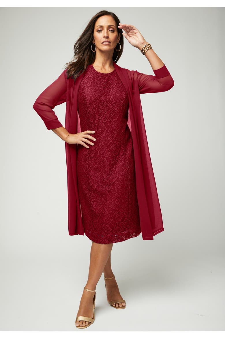 2 Piece Lace Jacket Dress, Main, color, RICH BURGUNDY
