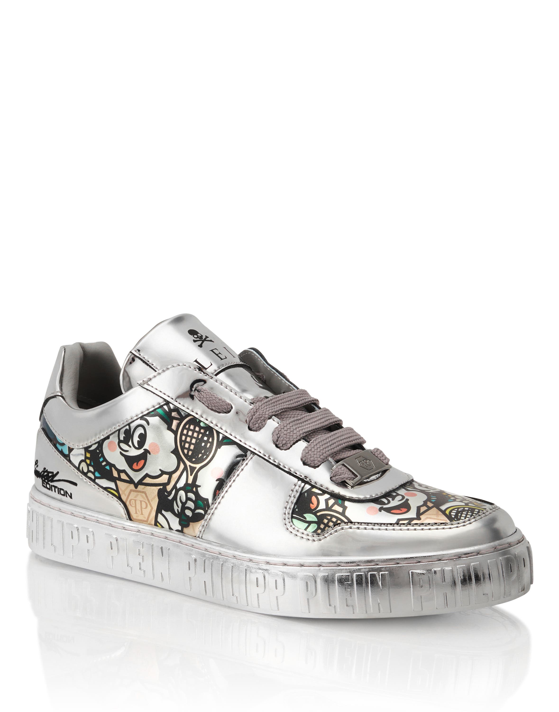 Mirror Leather Sneakers 3D Ice Cream Unisex, Main, color, Silver
