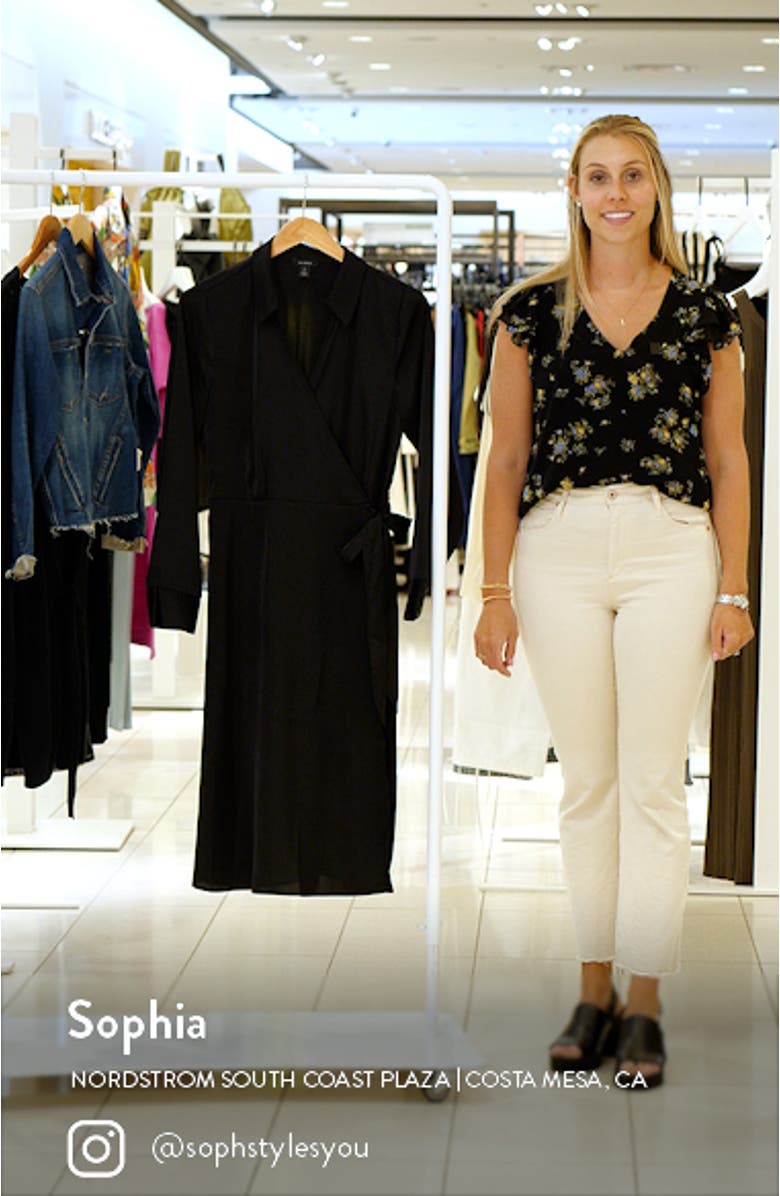 Long Sleeve Faux Wrap Midi Shirtdress, sales video thumbnail