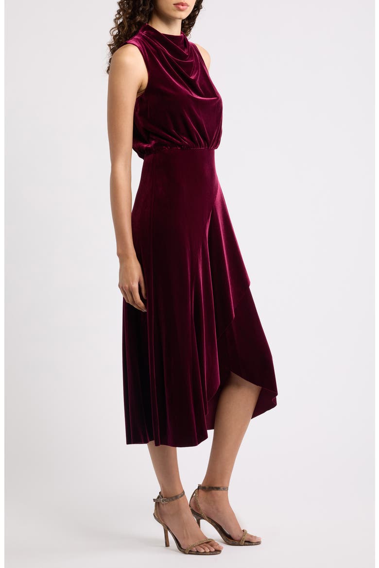 Cowl Neck Velvet Midi Dress, Alternate, color, WINE
