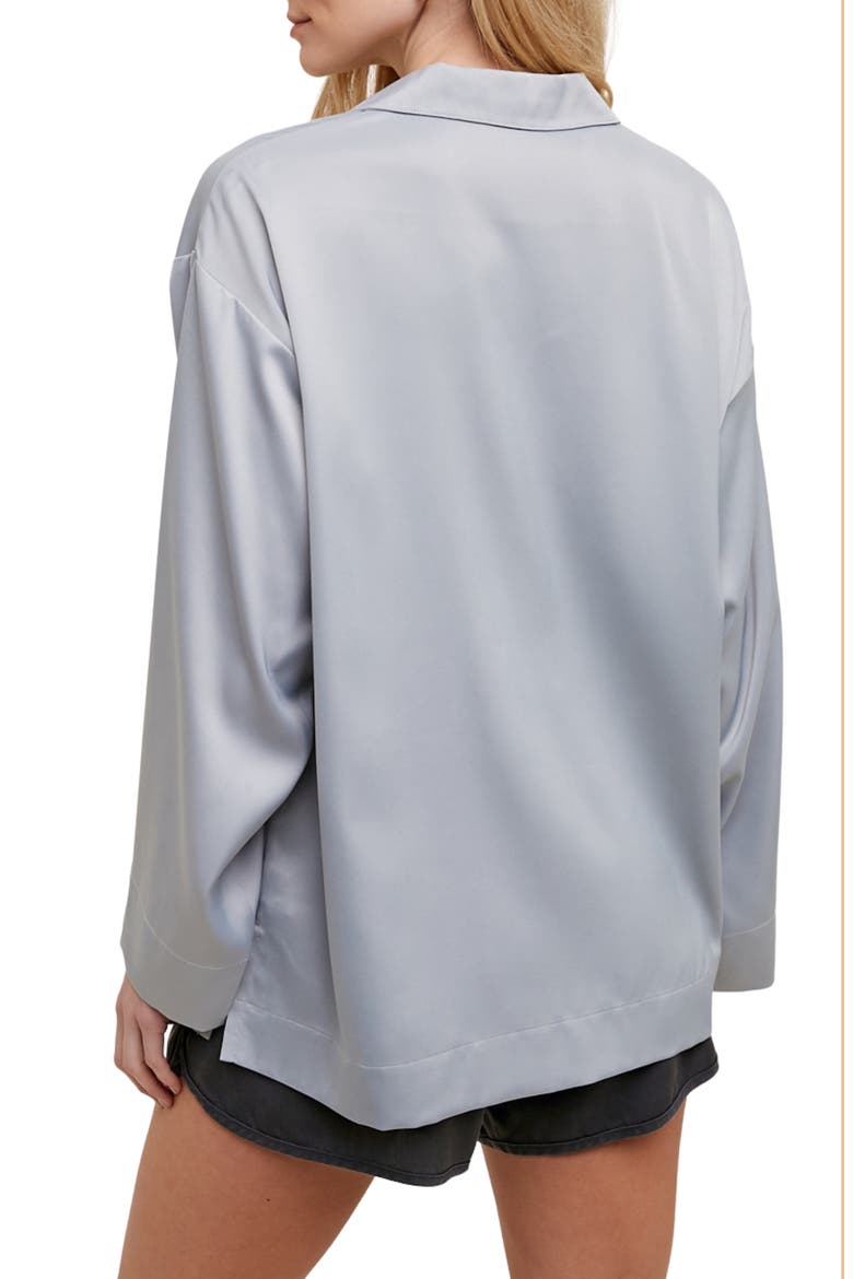 Satin Button Up Shirt, Alternate, color, SLATE