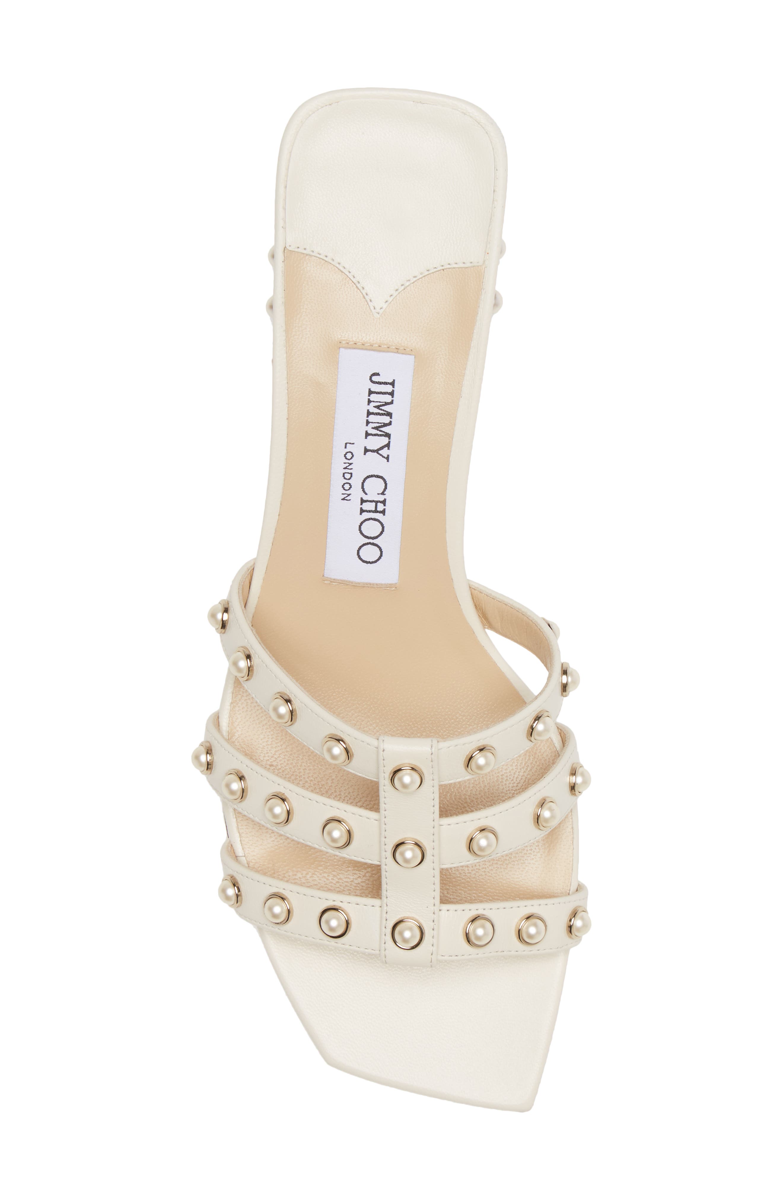 Hazal Imitation Pearl Cage Slide Sandal, Alternate, color, LATTE
