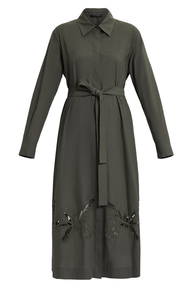 Embroidered Belted Long Sleeve Cotton Poplin Shirtdress, Alternate, color, KHAKI