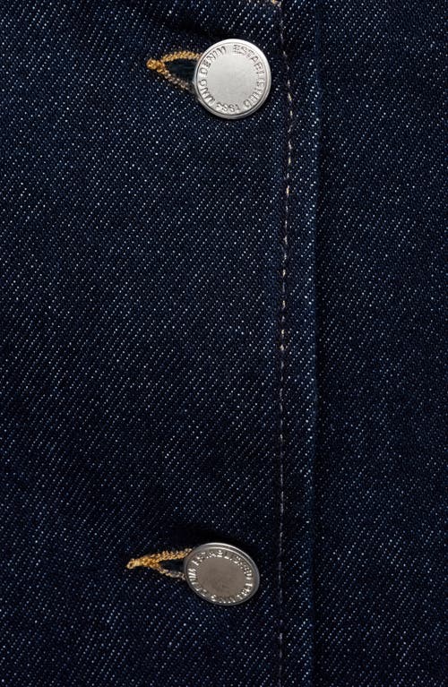 Mango Collarless Denim Jacket In Open Blue