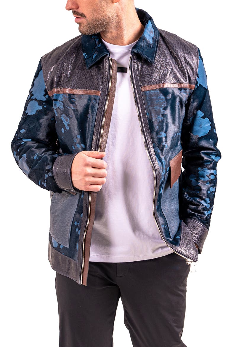 Resistance1018 Colorblock Genuine Calf Hair & Leather Jacket, Alternate, color, BLACK