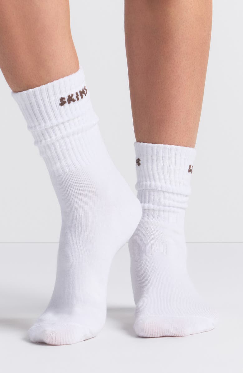 SKIMS 3-Pack Logo Rib Crew Socks, Alternate, color, Snow