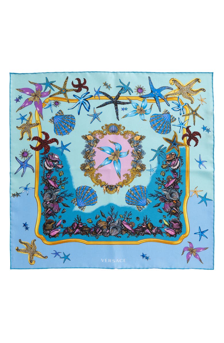 Versace Trésor de la Mer Print Silk Scarf, Alternate, color,
