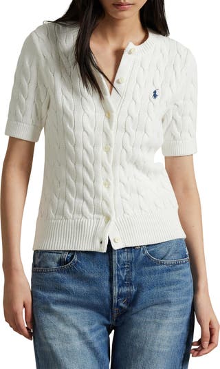 Cable Knit Short Sleeve Cotton Cardigan