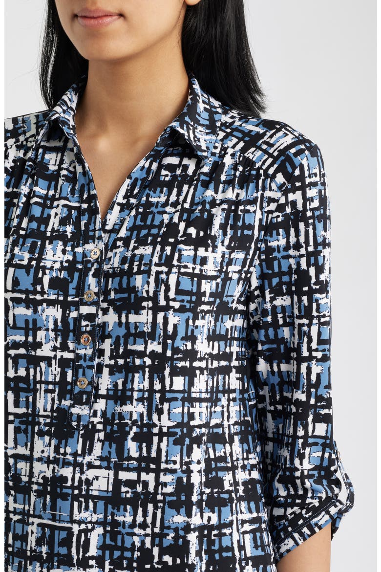 Print Roll-Tabbed Button Front Shirt, Alternate, color, DUTCH BLUE MULTI