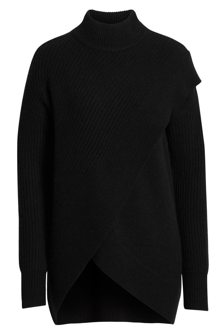 Faux Wrap Cashmere Blend Sweater, Alternate, color, BLACK