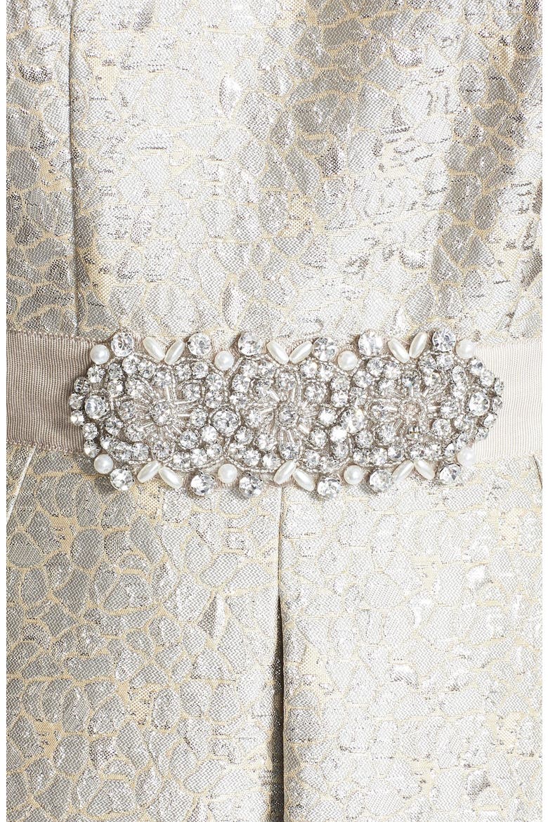 Embellished Metallic Jacquard Fit & Flare Dress, Alternate, color, SILVER