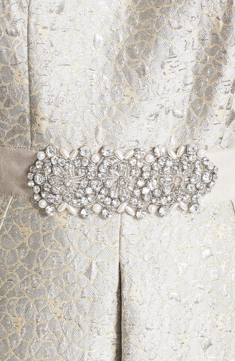 Eliza J Embellished Metallic Jacquard Fit & Flare Dress, Alternate, color, 