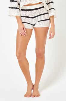 LSPACE Striped Diamond Eye Crochet Cover-Up Shorts