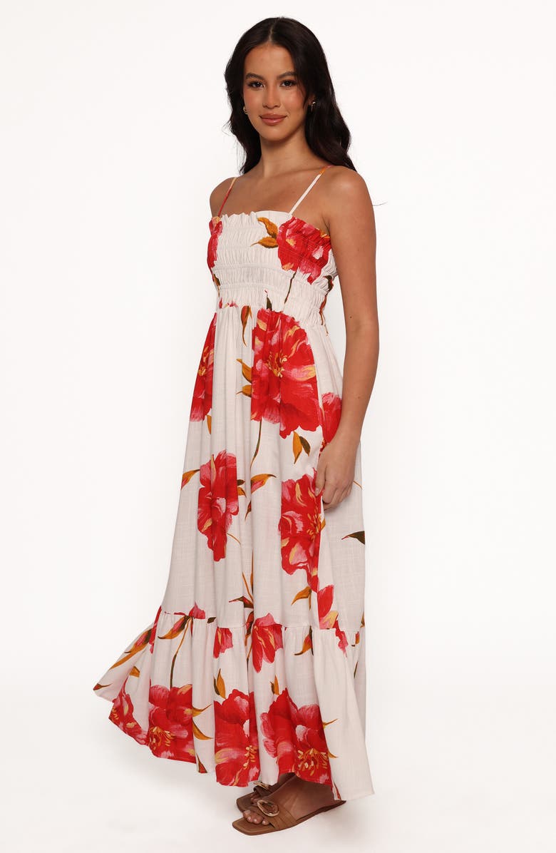 Petal & Pup Bridger Floral Print Smocked Tiered Maxi Dress, Alternate, color, Scarlet Rose