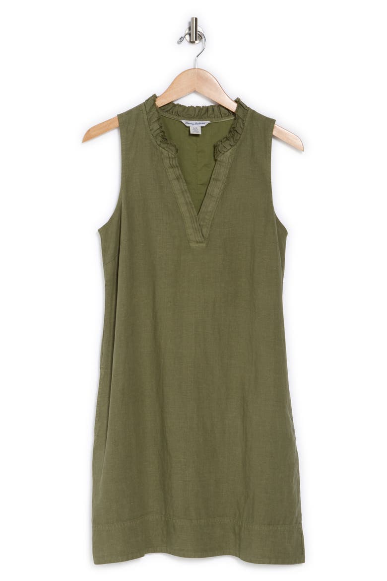 Two Palms Double Ruffle Linen Dress, Alternate, color, DK FERN
