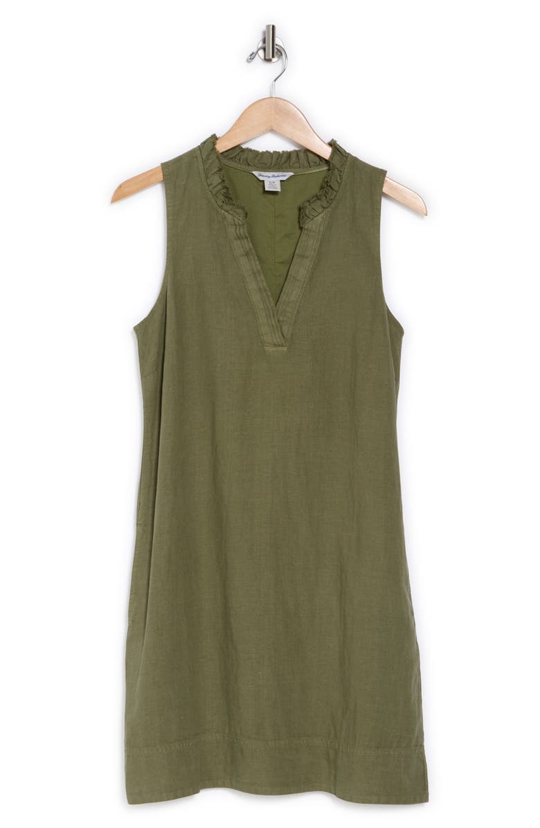 Tommy Bahama Two Palms Double Ruffle Linen Dress, Alternate, color, Dark Fern