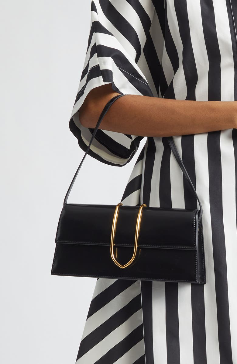 Jacquemus Le Long Bambino Leather Shoulder Bag, Alternate, color, 990 Black