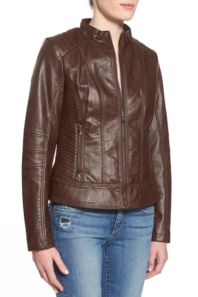 Faux Leather Scuba Jacket, Alternate, color, BROWN