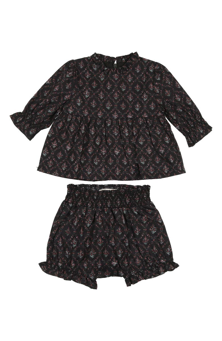 Manière Kids' Victorian Cotton Blend Top & Shorts Set, Main, color, Navy