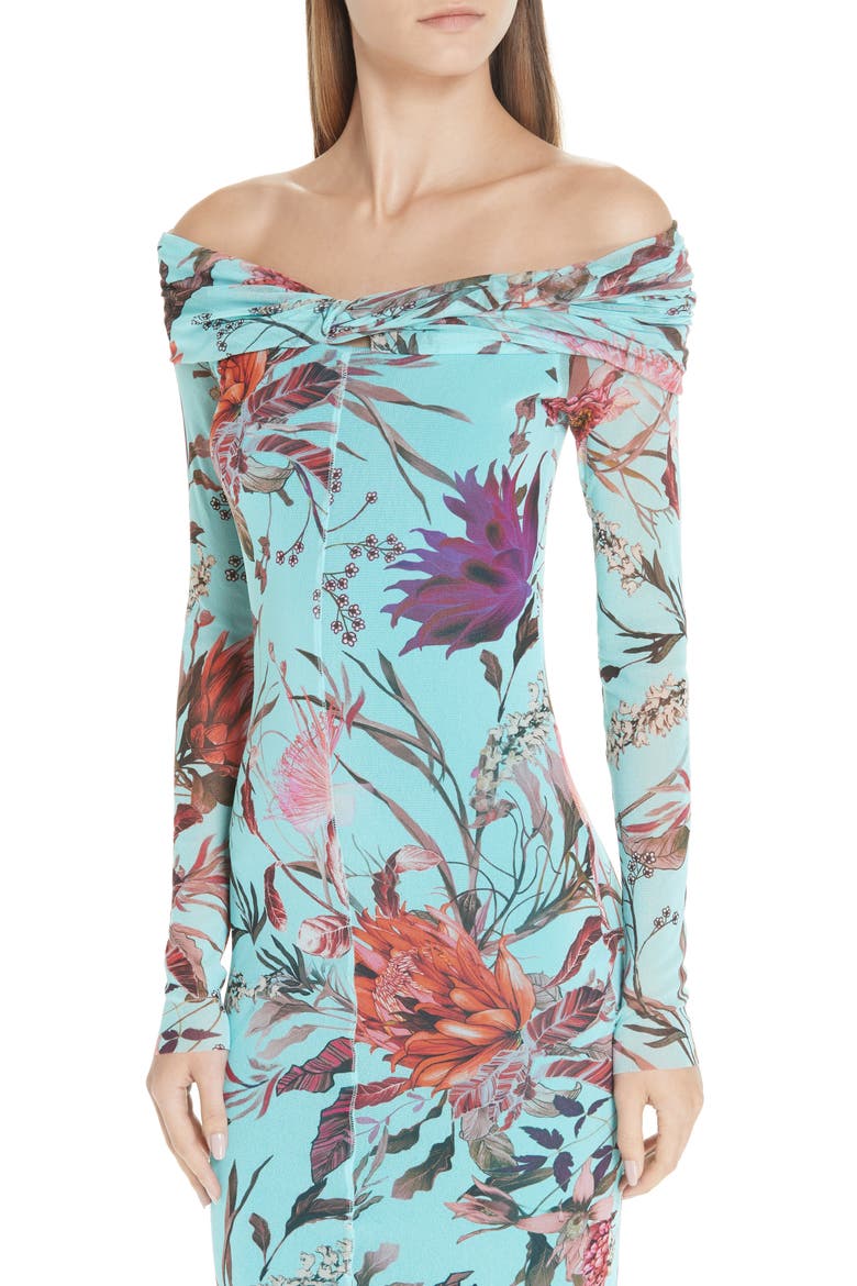 Floral Tulle Off the Shoulder Dress, Alternate, color, LIMPIDO