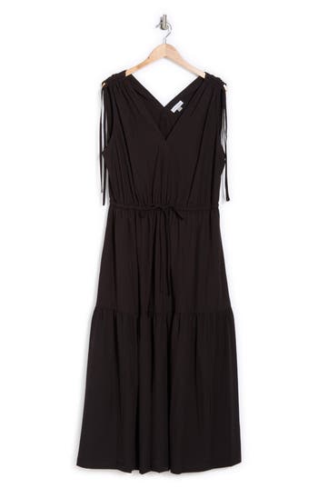 Calvin Klein Commuter Sleeveless Tiered Midi Dress In Black