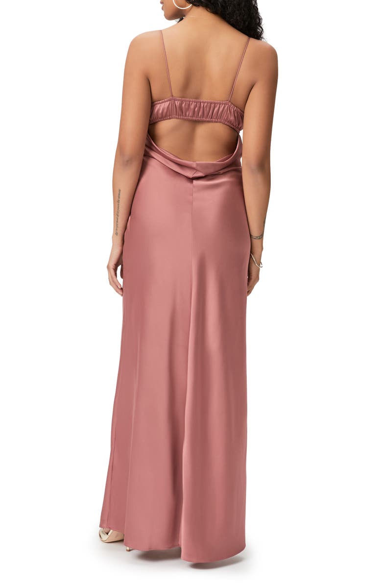 PAIGE Miren Ruched Bodice Satin Midi Dress, Alternate, color, 