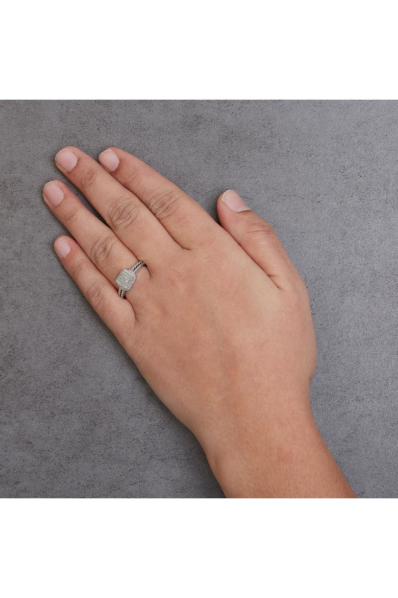 Silver 1/4 Cttw Princess-cut Diamond Composite Ring with Beaded Halo, Alternate, color, White