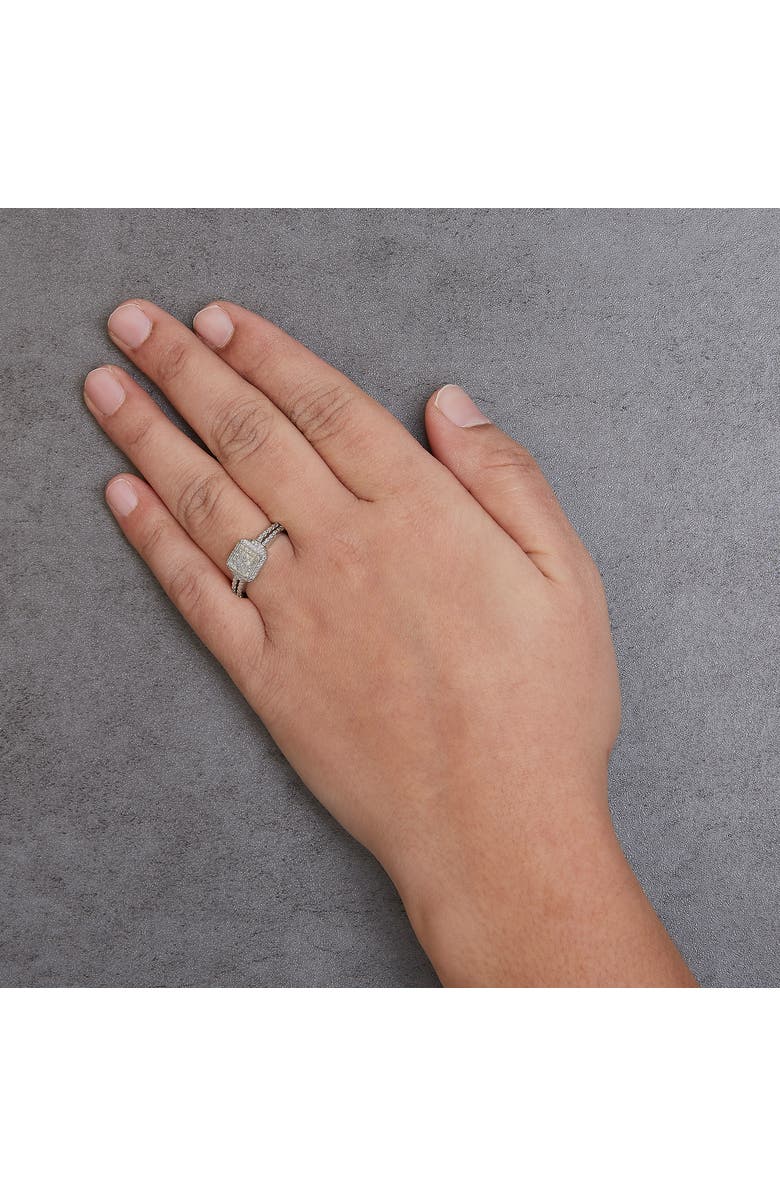 Haus of Brilliance Silver 1/4 Cttw Princess-cut Diamond Composite Ring with Beaded Halo, Alternate, color, White