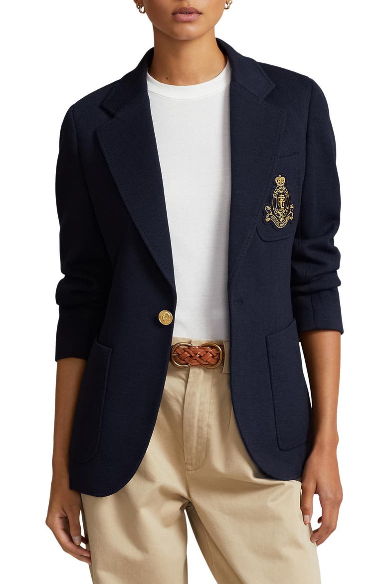 Logo Crest Blazer, Main, color, PARK AVENUE NAVY