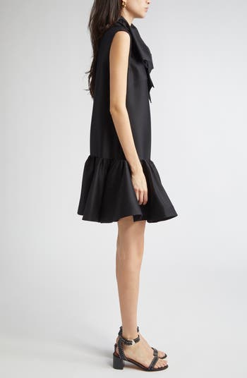 Hypnotic Bow Drop Waist Wool & Silk Minidress