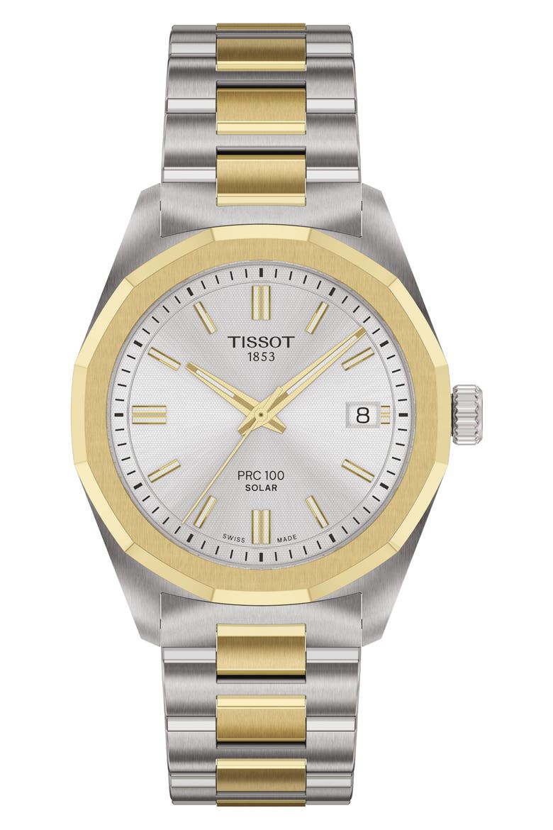 PRC 100 Solar Two-Tone Bracelet Watch, 34mm, Main, color, SILVER
