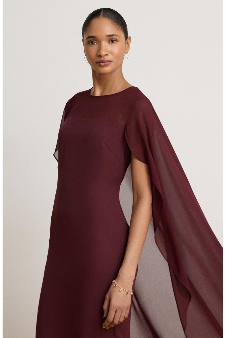 Cape Detail Triple Georgette Gown, Alternate, color, DARK GARNET BURGUNDY