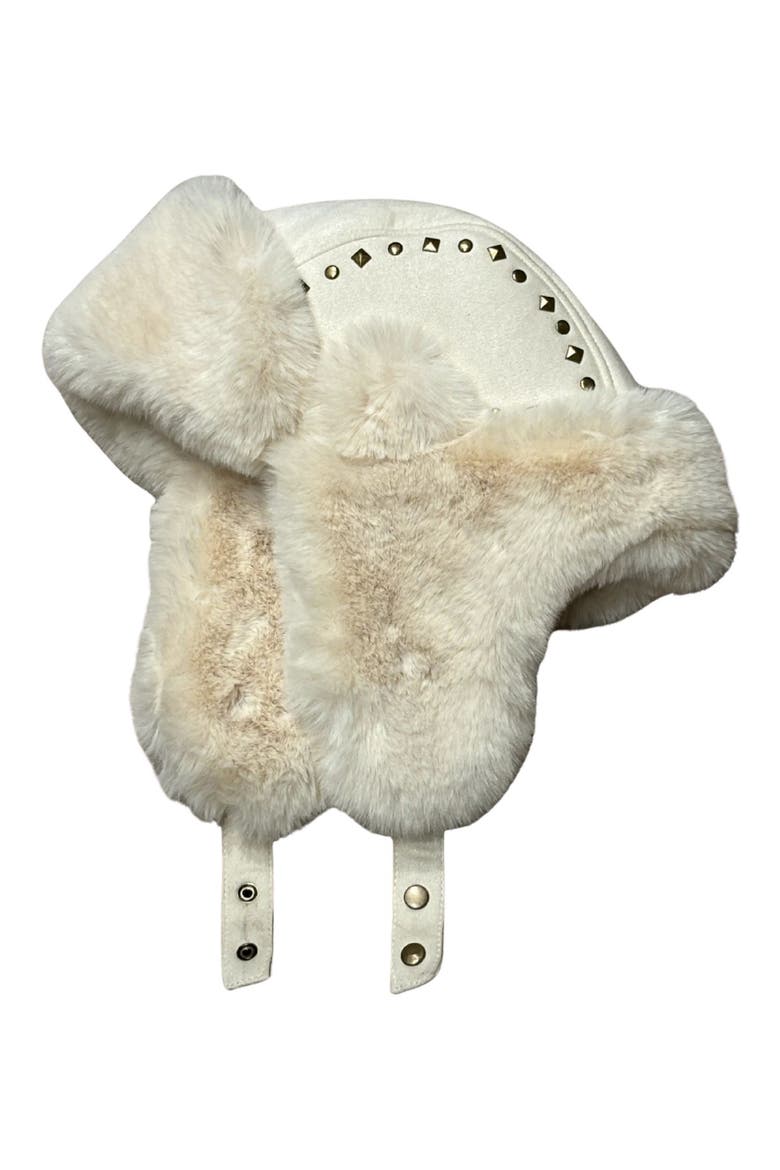 Studded Faux Fur Trapper Hat, Main, color, IVORY