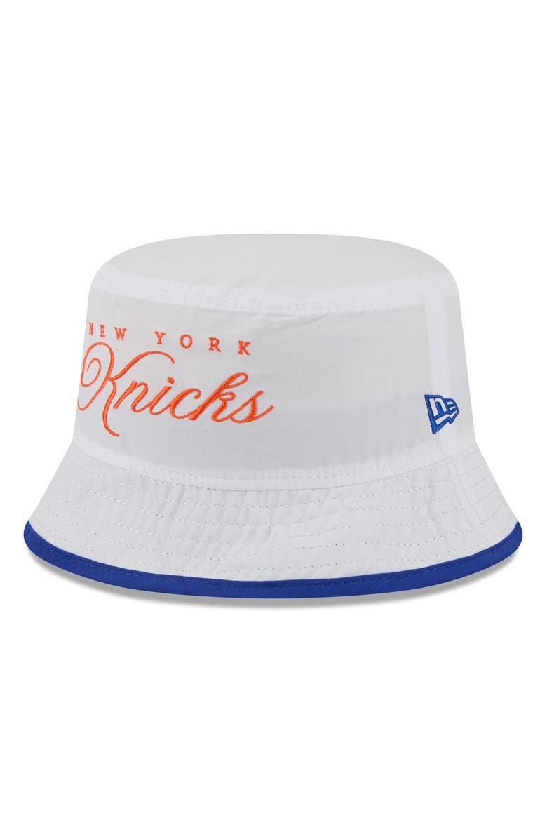 New Era Men's New Era White/Blue New York Knicks 2025 NBA Draft Nylon Bucket Hat, Alternate, color, White