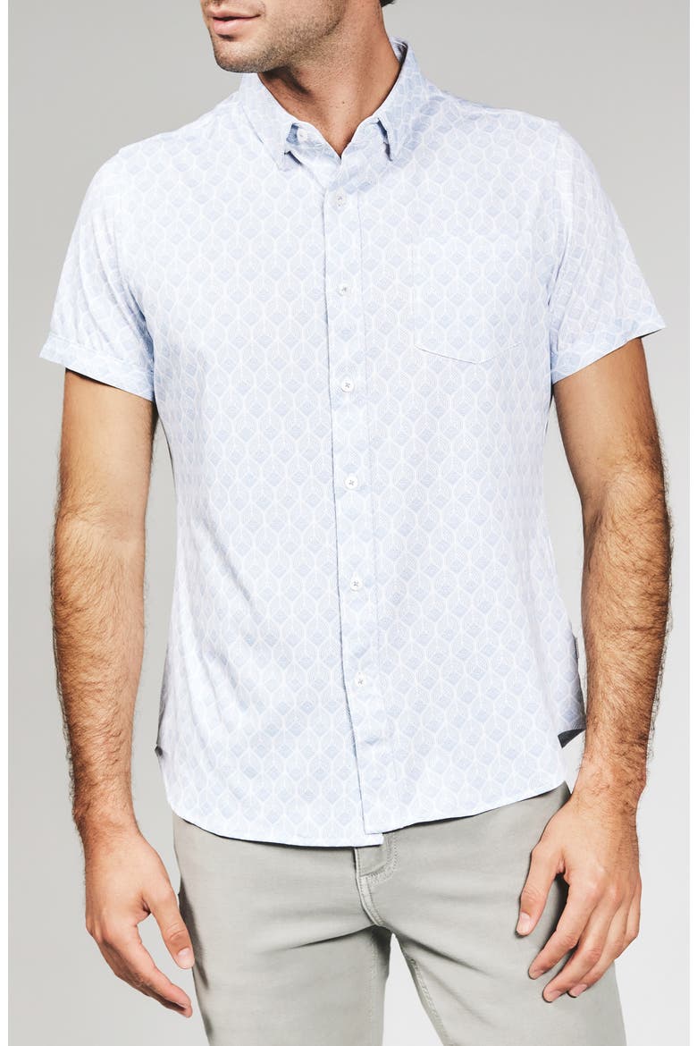 Holden Leaf Print Short Sleeve Stretch Button-Up Shirt, Main, color, LIGHT BLUE