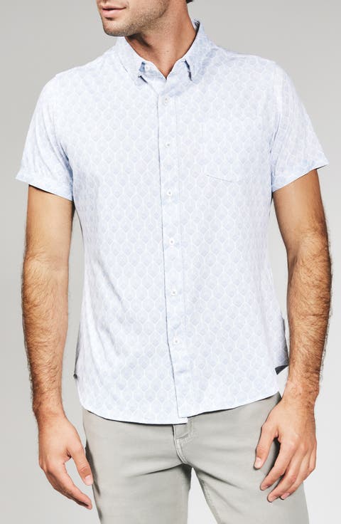 Holden Leaf Print Short Sleeve Stretch Button-Up Shirt