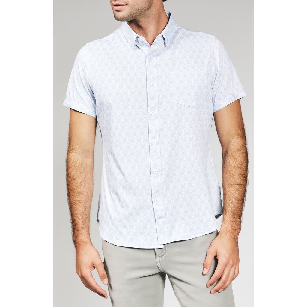 7 Diamonds Holden Leaf Print Short Sleeve Stretch Button-up Shirt In White