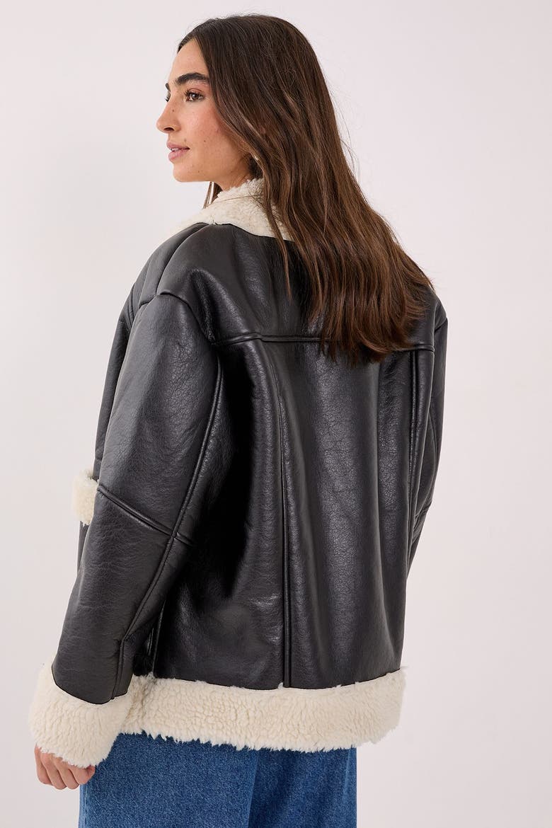Borg Bonded 80s Aviator Jacket, Alternate, color, Black