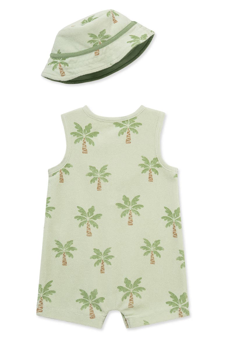 Palm Tree Terry Romper & Hat Set, Alternate, color, GREEN
