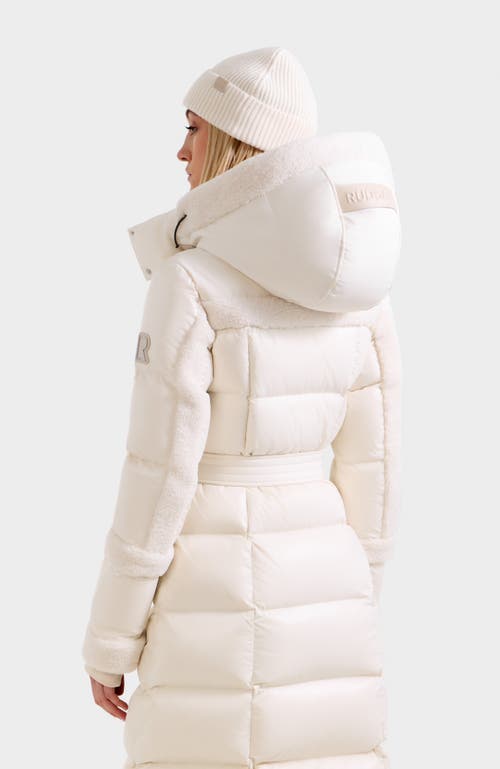 Rudsak Audrey Maxi Down Puffer With Faux Shearling Trim In White