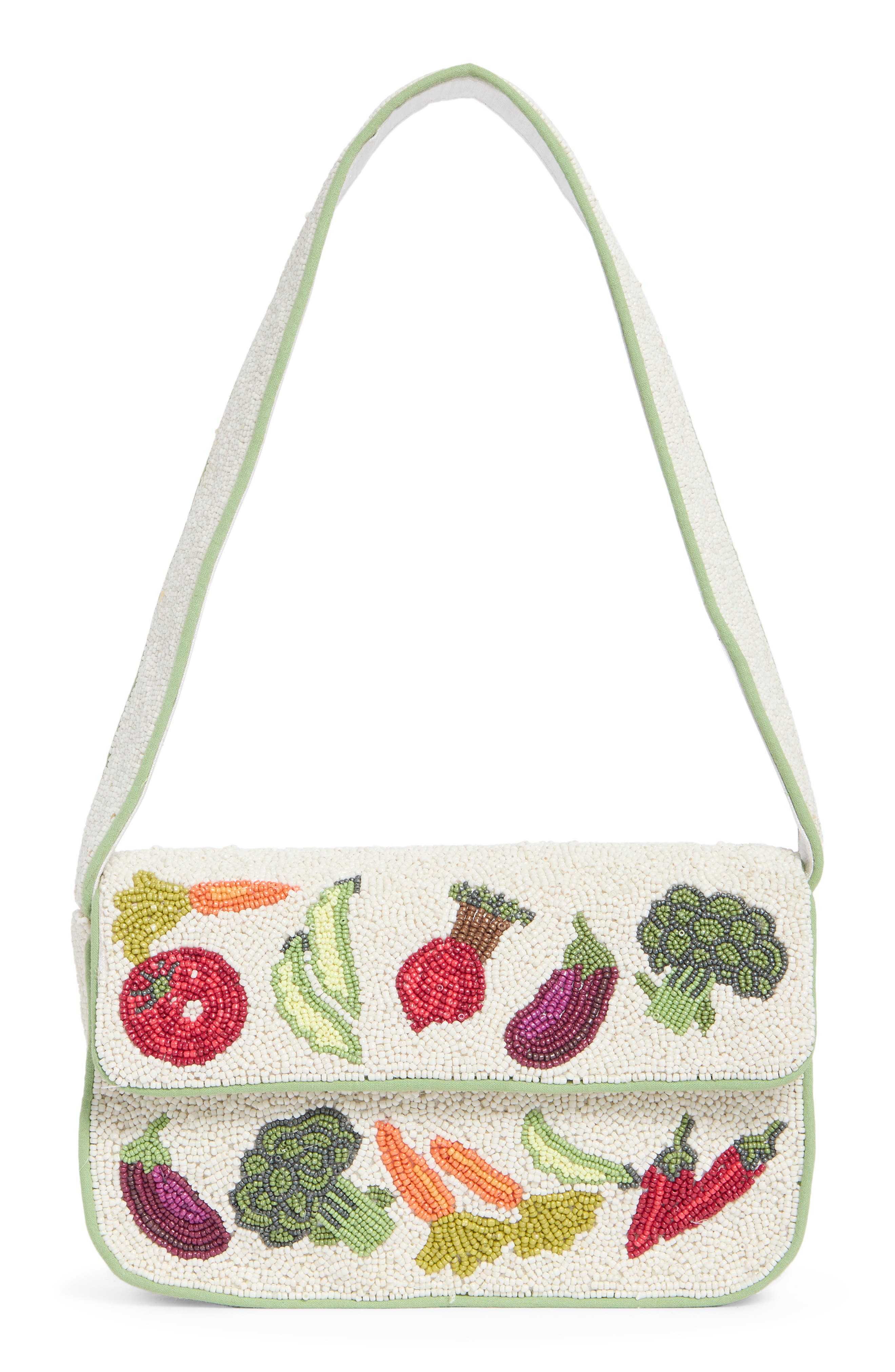 Collection XIIX Mixed Veggies Beaded Baguette Shoulder Bag, Main, color, Ivory Multi