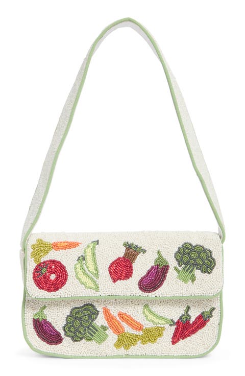 Mixed Veggies Beaded Baguette Shoulder Bag