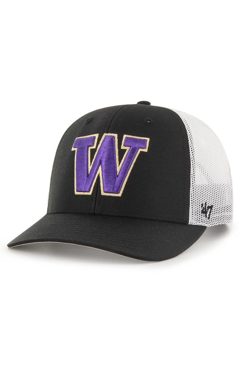 '47 Men's '47 Black Washington Huskies Trucker Adjustable Hat, Main, color,