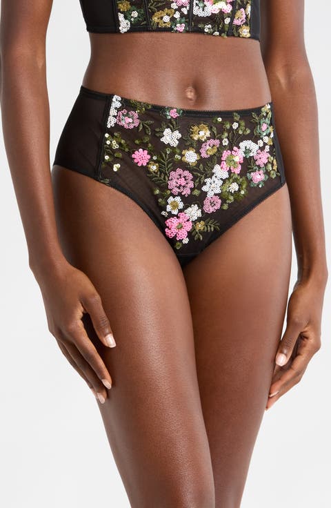 Floral Sequin High Waist Briefs