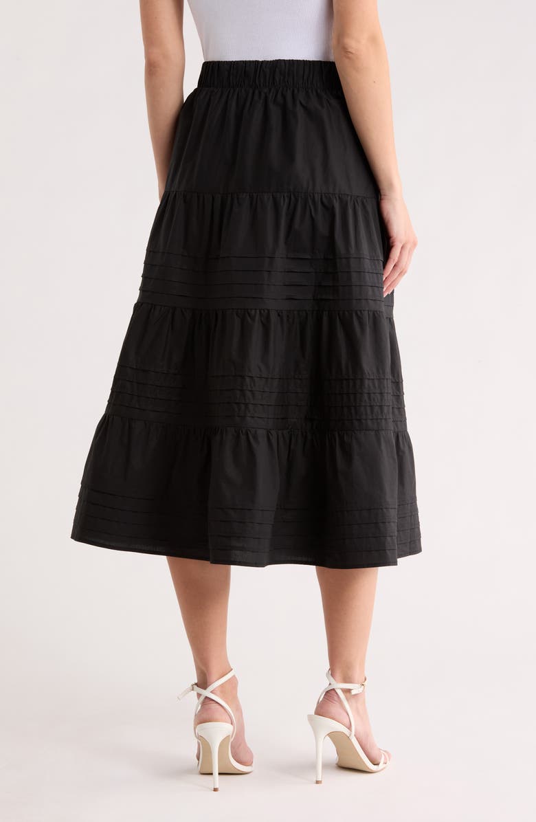 Ellen Tracy Pleated Tiered Cotton Pull-On Skirt, Alternate, color, Black