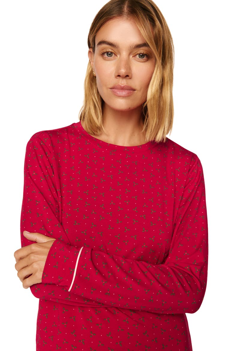 Gisele Print Stretch Modal Long Pajamas, Alternate, color, HOLLYBERRY HOLLY RED