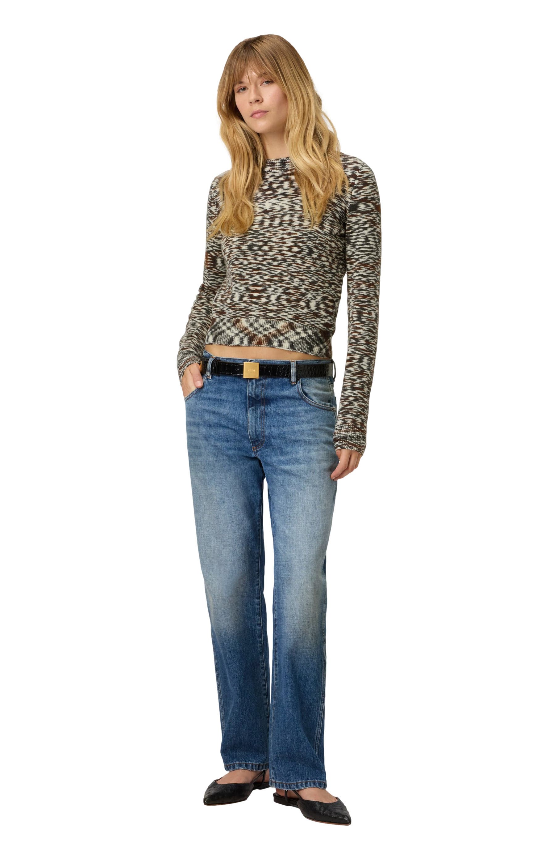 Crew Neck Sweater With Flame Pattern