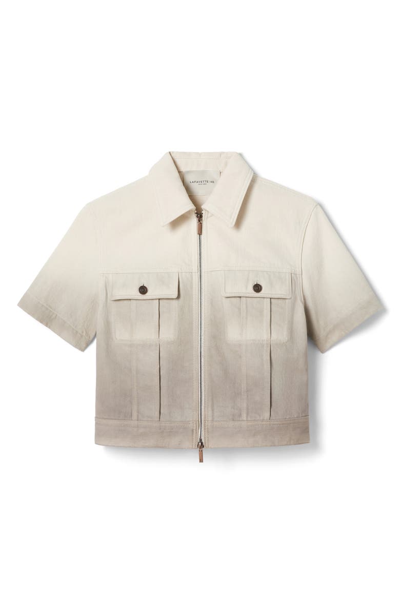 Lafayette 148 New York Hand Dip Dye Short Sleeve Zip Denim Jacket, Alternate, color, 