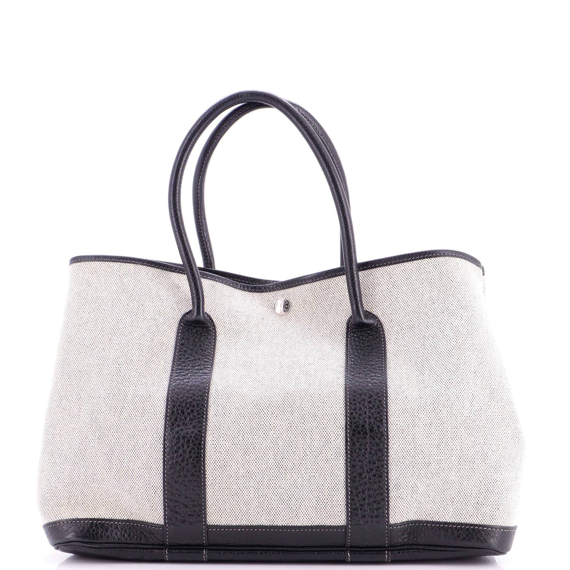 Pre-Owned Hermes Garden Party Tote Toile and Leather 36, Main, color, Noir